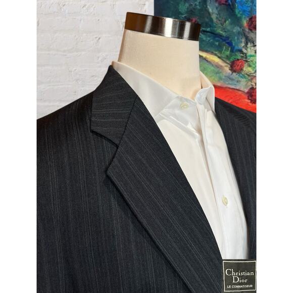 Vintage Christian Dior Mens 40R 32x29 Charcoal Gray Multi-Stripe Designer Suit - Picture 3 of 16